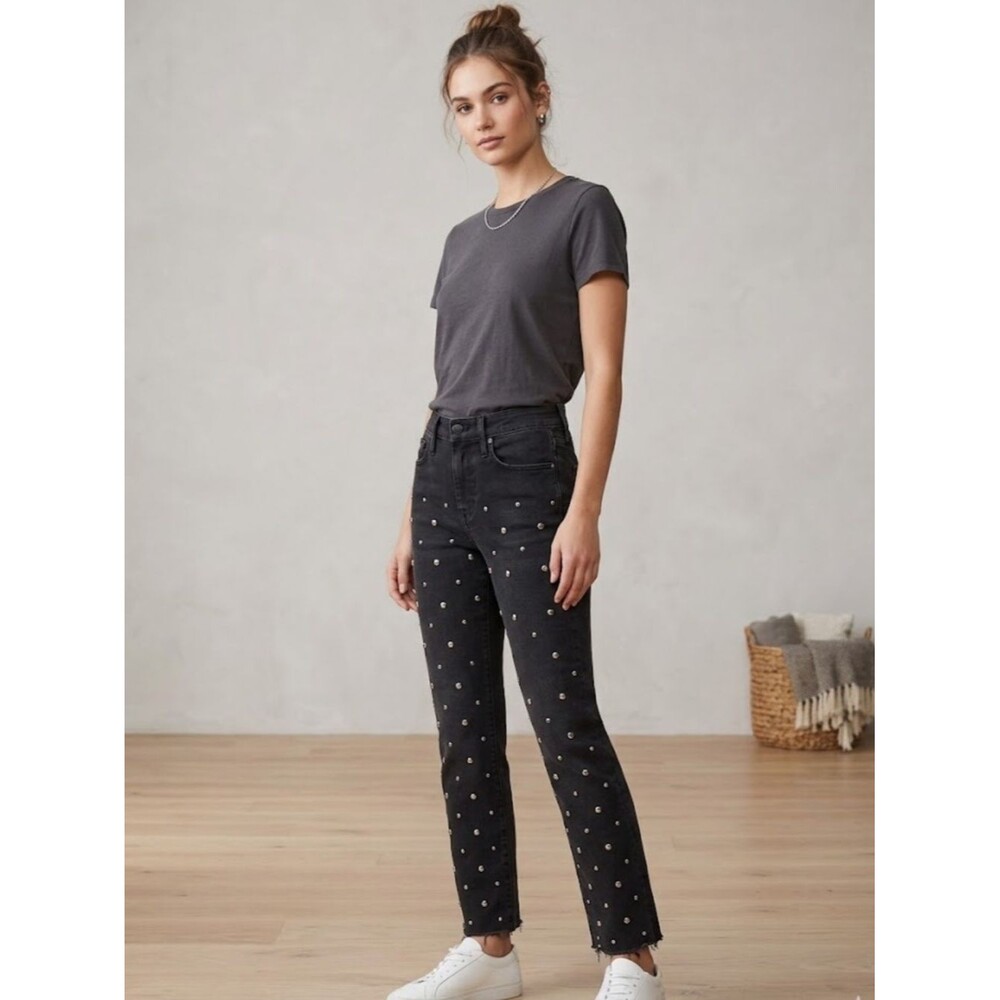 Frame Denim Black -Studded Straight Leg Jeans
